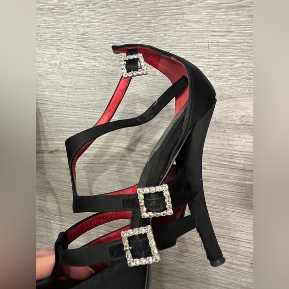 Roger Vivier Black Satin Crystal Buckle Pointed Toe Evening Pumps, 38 - Picture 7 of 11